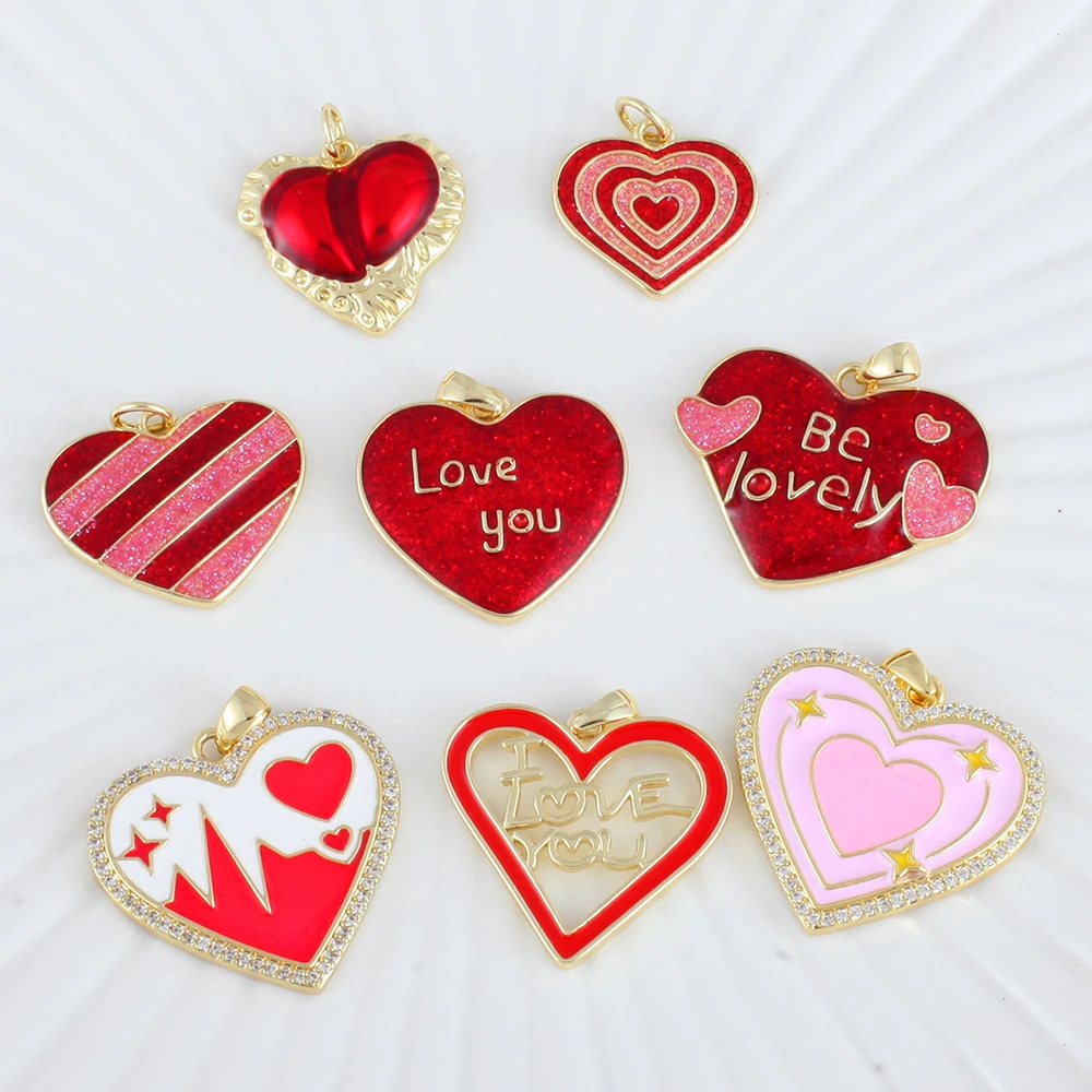 Y2K Heart Shaped Enamel cute Pendant for DIY Jewelry Making Cute Pastel Color Charms for Necklace Bracelet Keychain Accessories