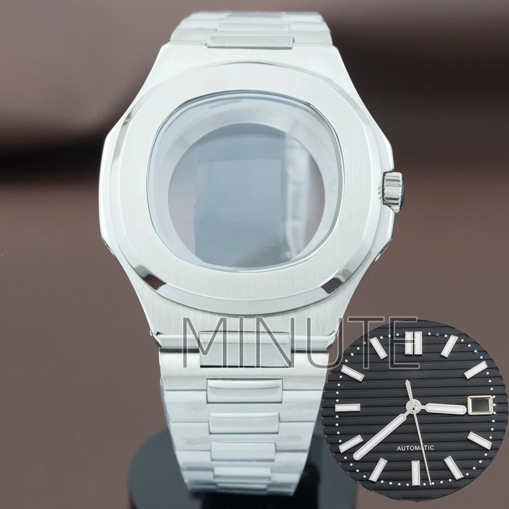

40mm Silver Rose Gold Watch Case Dial Bracelet NH35 NH36 Automatic Movement Watch Parts For Nautilus Stainless Steel Bracelet