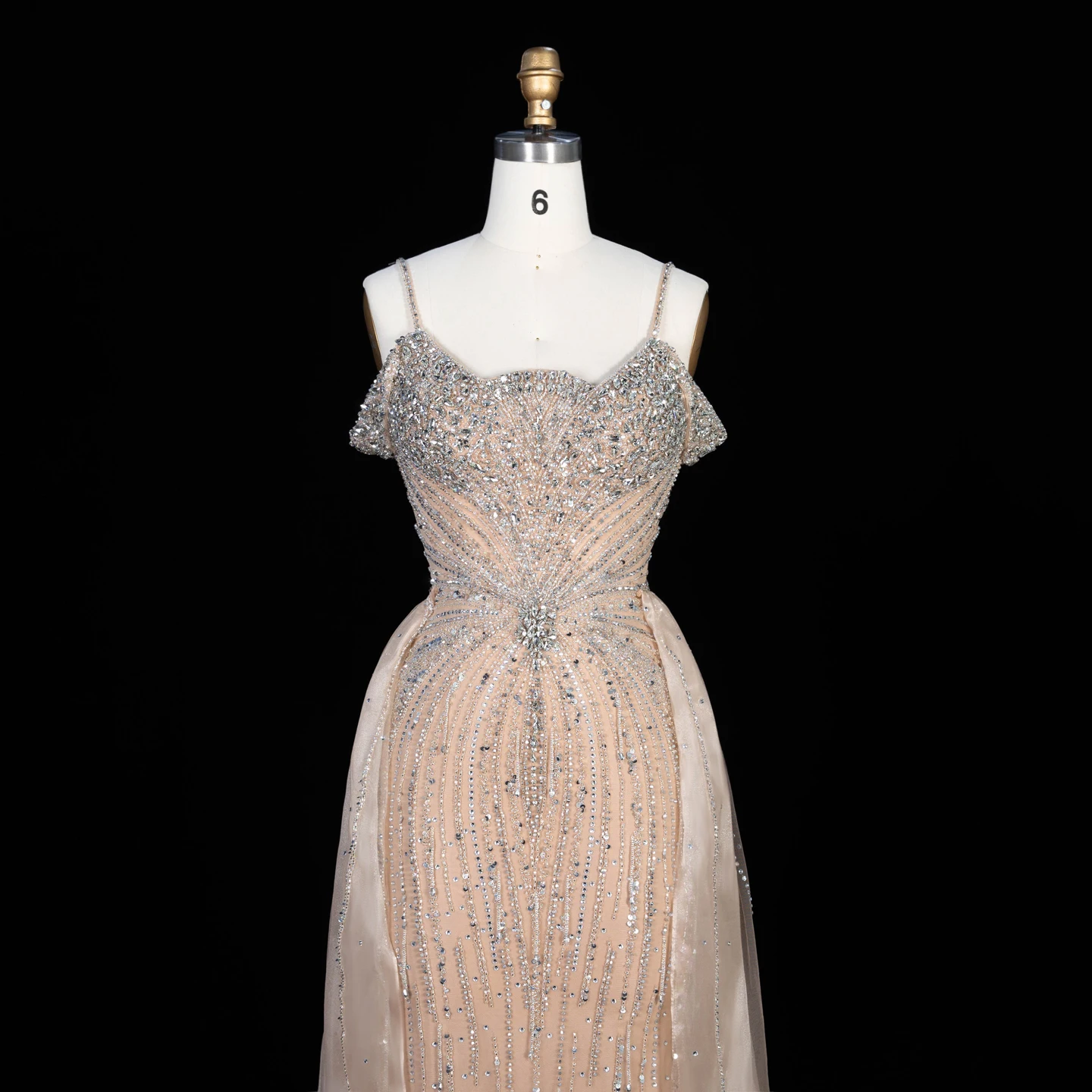 Sharon Said Abendkleid Luxuriöses Meerjungfrauenkleid aus Tüll mit Schulterfreiem Design und Spaghetti-Trägern Dubai Formelles Partykleid mit Überrock SS008 Maßanfertigung – Detail 11