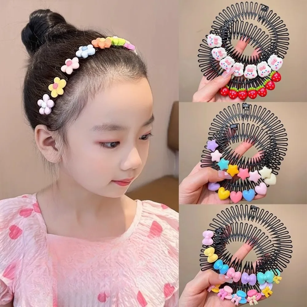 

1PC Cute Colorful Cartoon Round Plastic Hair Combs For Children Girls Sweet Hair Ornament Headband Lovely Hair Accessories