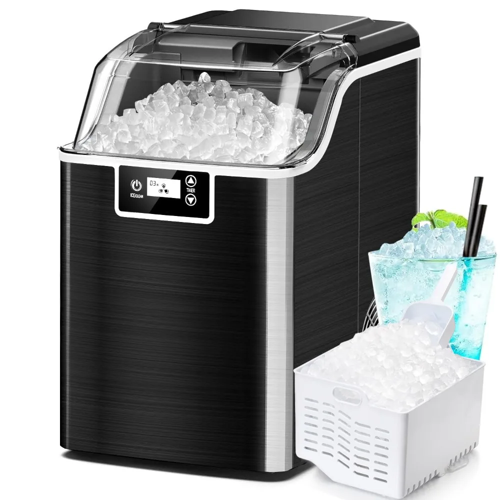 

Nugget Maker Countertop, Crushed Ice Maker, 45lbs/Day, 24H Timer, Self Cleaning Ice Maker Nugget Cubes for Home