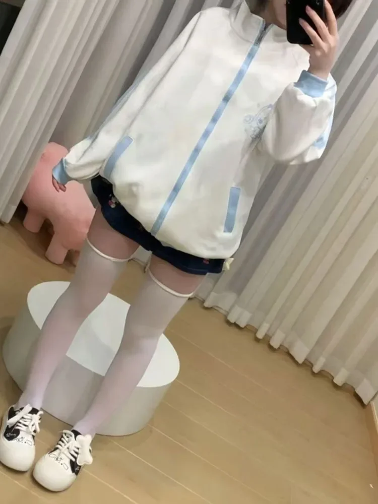 الخريف اليابانية الكرتون الطباعة معاطف غير رسمية المرأة فضفاضة Y2k الجمالية المرقعة جاكيتات المتضخم Harajuku الوقوف الرقبة سترة