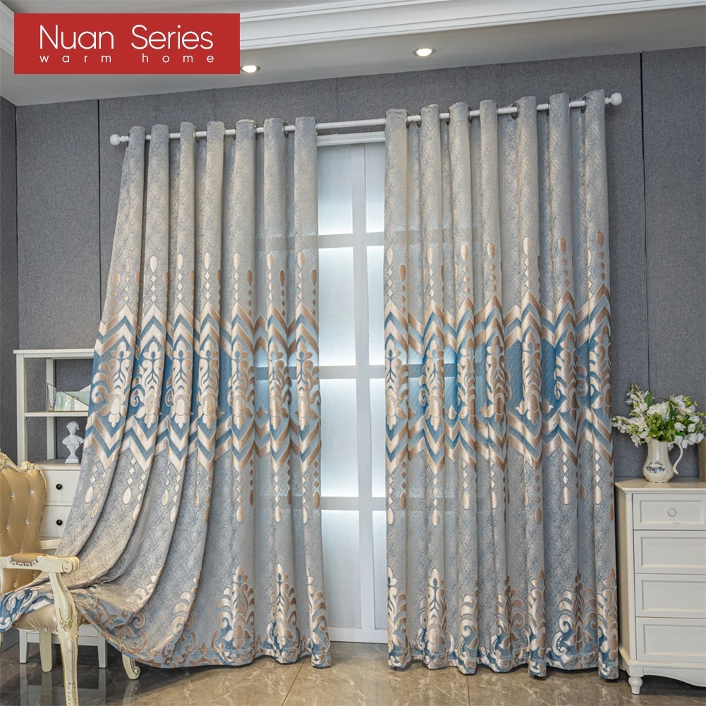 1PC 20-30% Shading European Hollow Out Tulle Jacquard Craft Sheer Curtain For Living Room Bedroom Home Decor Nuan Series