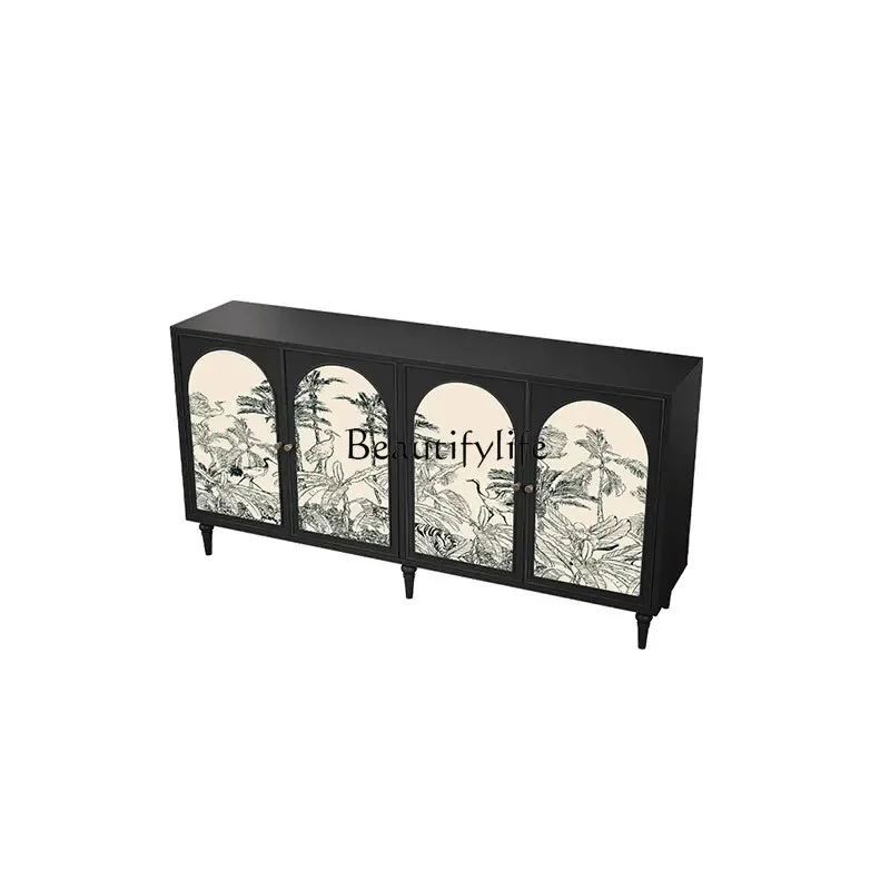 

Z.Medieval style home entrance cabinet, living room against the wall, large-capacity simple printing door decorative cabinet