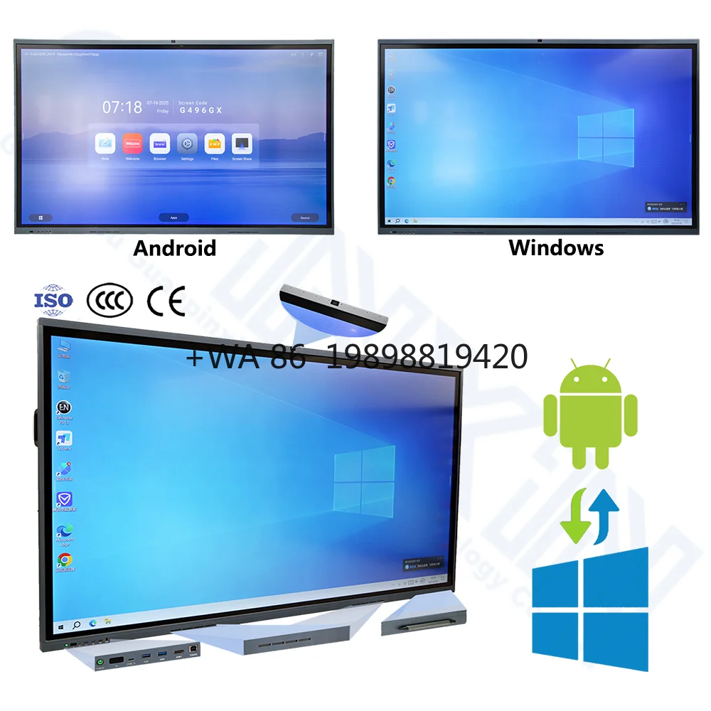 55 65 75 Inch Interactive Flat Panel With Interactive Pen and  Whiteboard LCD 4K Multi Touch Screen for School Classroom