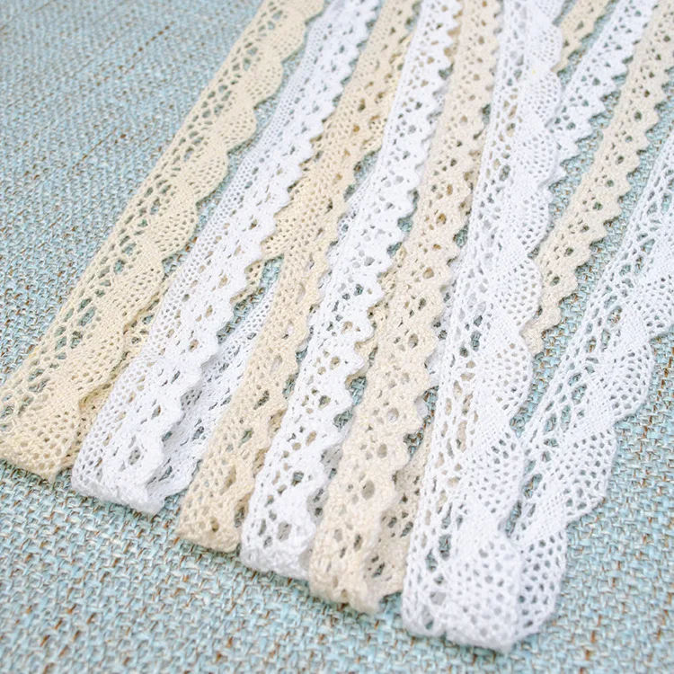 3/5/10M Cotton Lace Trim Vintage Lace Ribbon Crochet Cotton Lace Scalloped Edge White Beige Lace For Sewing Craft Wedding Decor