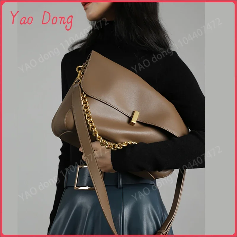 Yao Dong Burminsa Cow Genuine Leather Large Chain Shoulder For Women 2024 Trend Designer Crossbody Messenger Bags Flap Ladies Ha