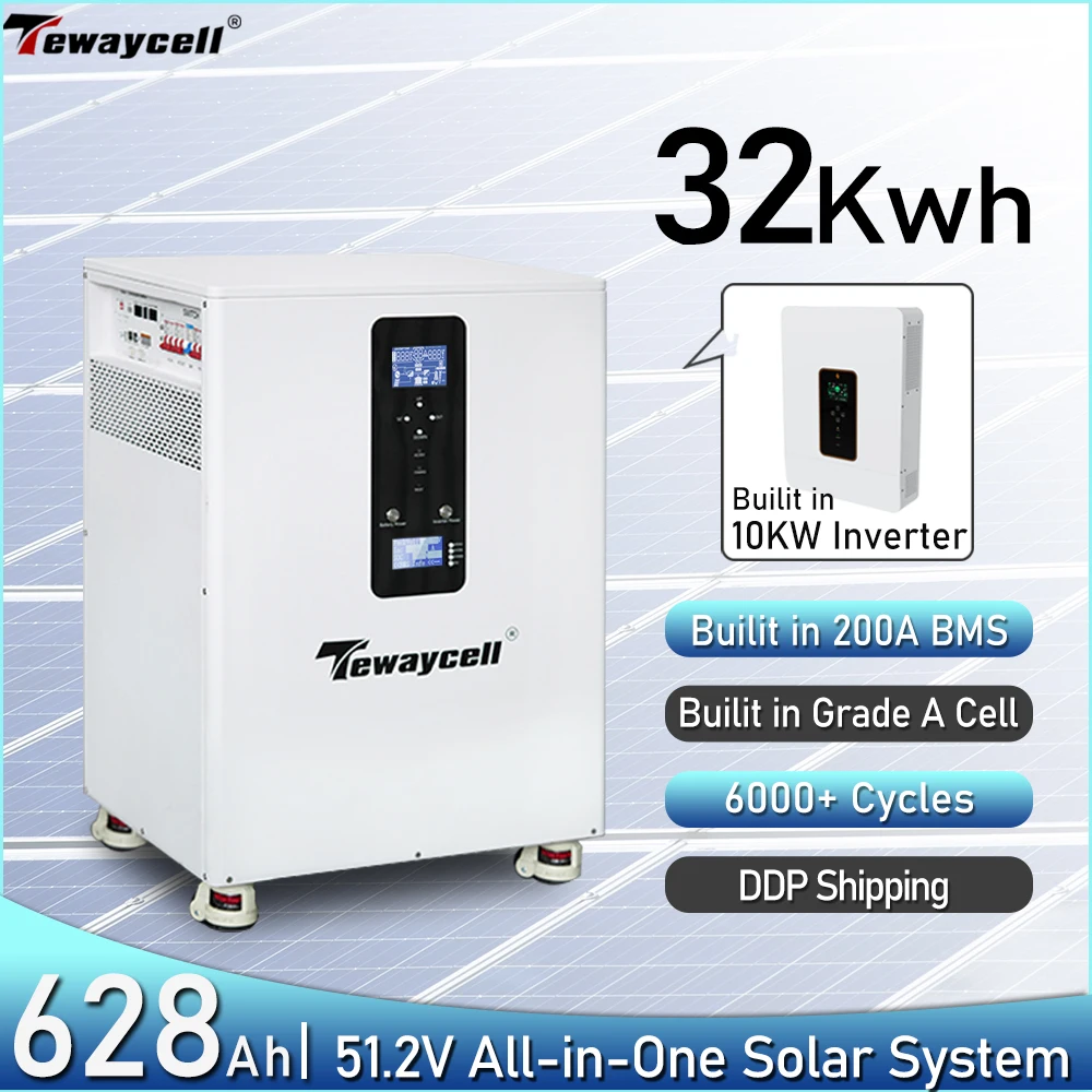 Tewaycell All in One 32KWh LiFePO4 Battery 10KWh 16KWh 20KWh 48V 51.2V Built-in 10KW Inverter AC230V Home Solar System ESS