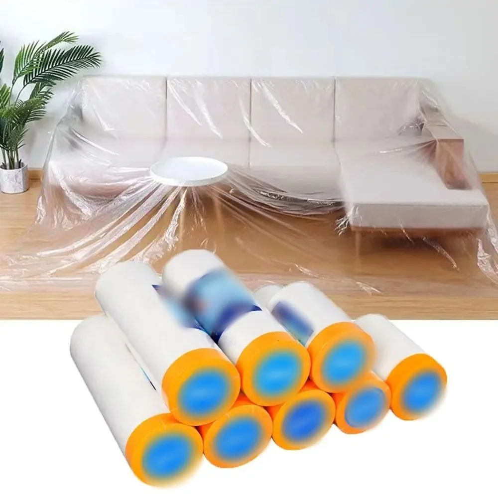 1pc 1.1x20m Disposable Cuttable Dust Film Self-adhesive Dustproof Film Automotive Paint Masking Tape for Furniture Dormitory