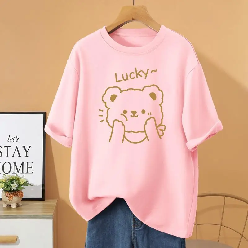 

Women Clothing Vintage Cartoon Printed Basic T-shirt, Fashion Casual Loose Cotton Pullovers, Summer O-neck Short Sleeve Top Tee