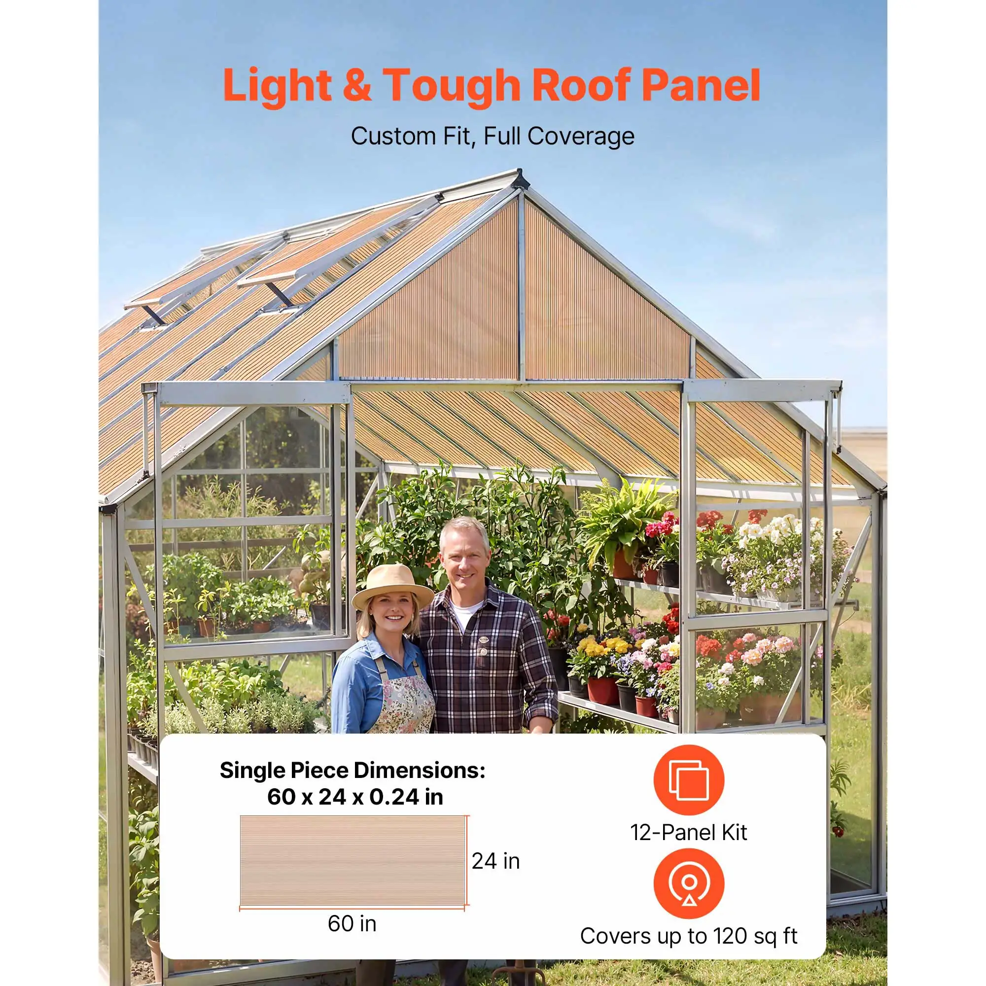 Roof Panels, 12Pcs Polycarbonate Roofing Panels Double Layer, Garden (5' x 2' x 0.24