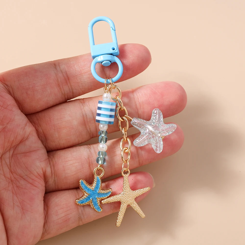 Aihua Niedlicher Seestern-Schlüsselanhänger für Frauen und Mädchen, Schicker Sommer-Strand-Schlüsselring, Anhänger für Handtaschen-Deko, DIY Handgemachter Schmuck, Geschenk – Detail 4
