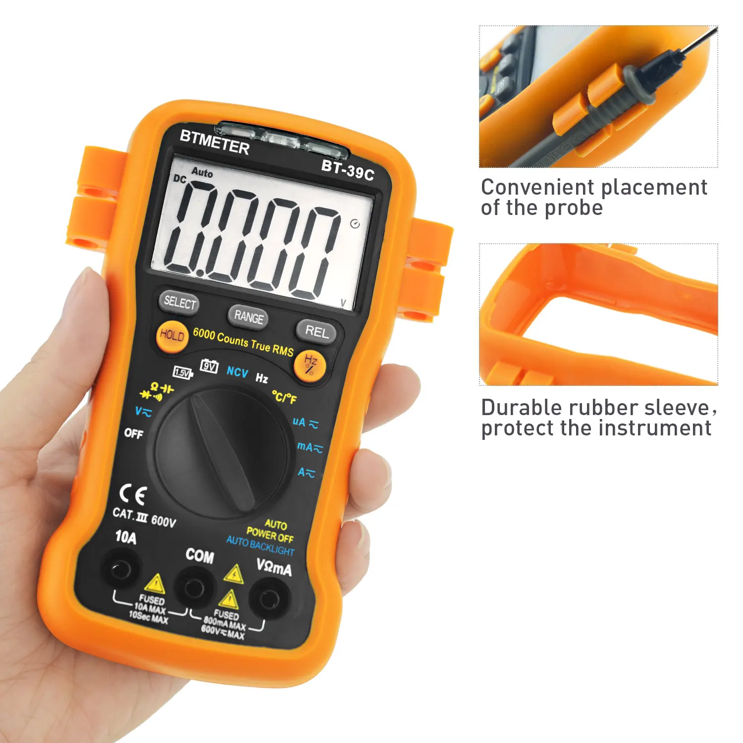 True RMS Digital Multimeter 6000 Counts NCV Battery Test Temperature Auto Backlight Auto Range 39C