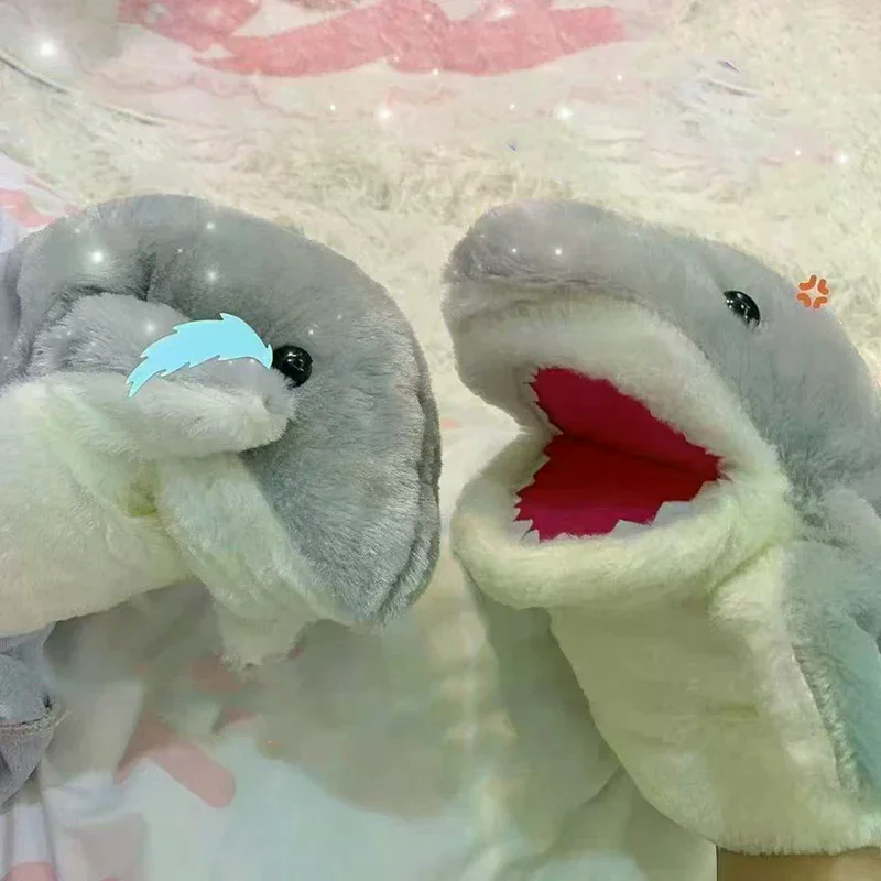 Peluche ripiene Giocattoli animali Squalo grigio Mano Dito Storia Burattino Bambole carine Giocattoli educativi per bambini Squalo simulato Regalo per bambini