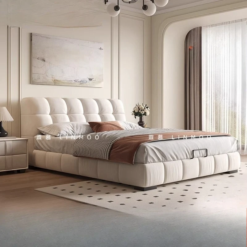 

Small apartment with flush edges master bedroom double bed retro wind storage technology fabric