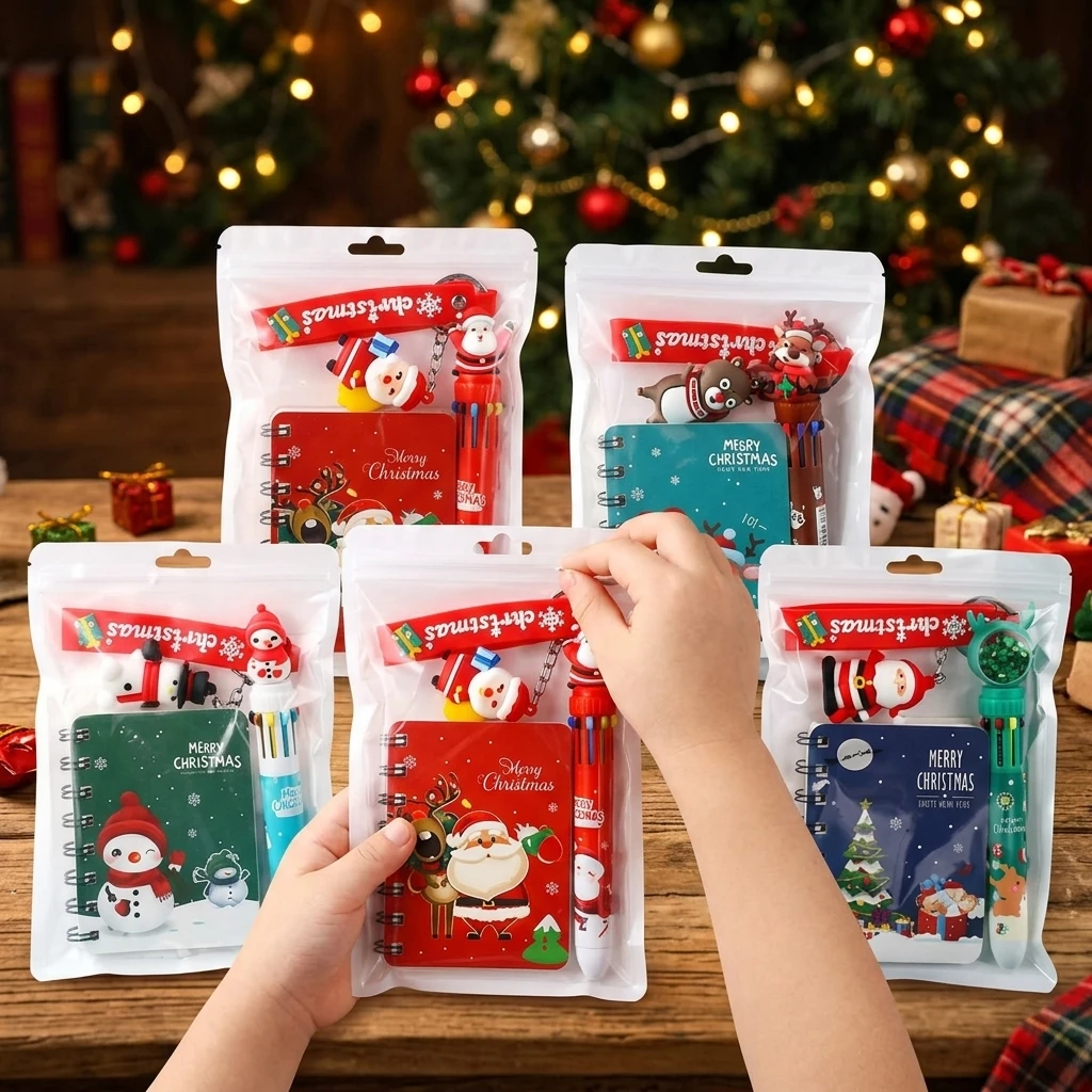 Christmas Stationery Set Notebook Gel Pen Keychain Gift Set Holiday School Office Supplies for Students Christmas Gift