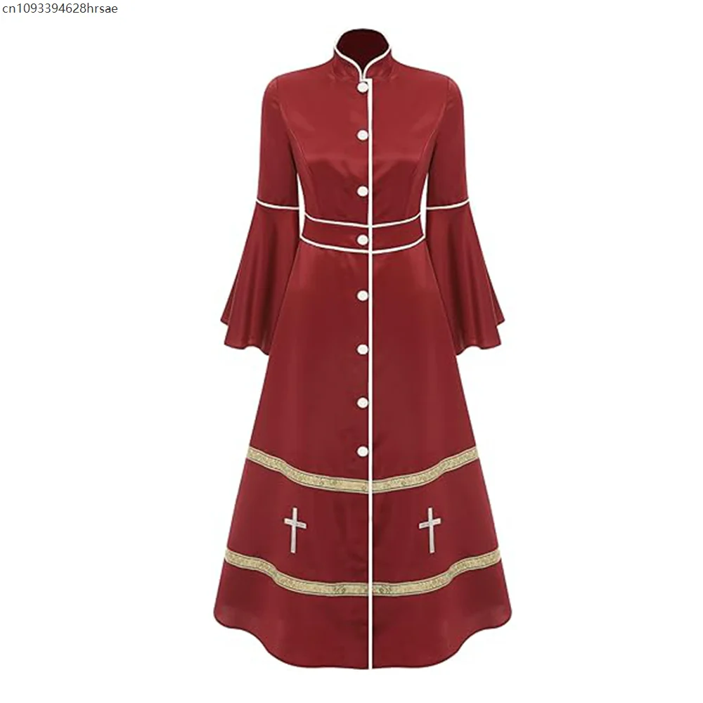 Bata de clero de iglesia para mujer, vestido Maxi con mangas acampanadas, disfraz de sacerdote, batas de púlpito, disfraz de Halloween