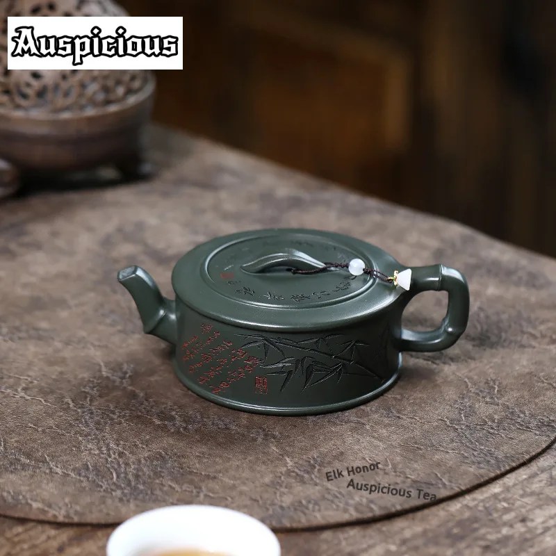 350ml  Yixing Purple Clay Teapots Famous Artists Handmade bamboo section Pot Raw Ore green Mud Kettle Zisha Tea Set Tableware