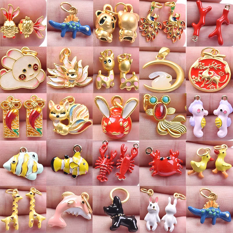 6Pcs/Lot Assorted Bohemian Seahorse Fish Dolphin Pendant Wholesale DIY Kawaii Cartoon Animal Rabbit Duck подвеска Accessories