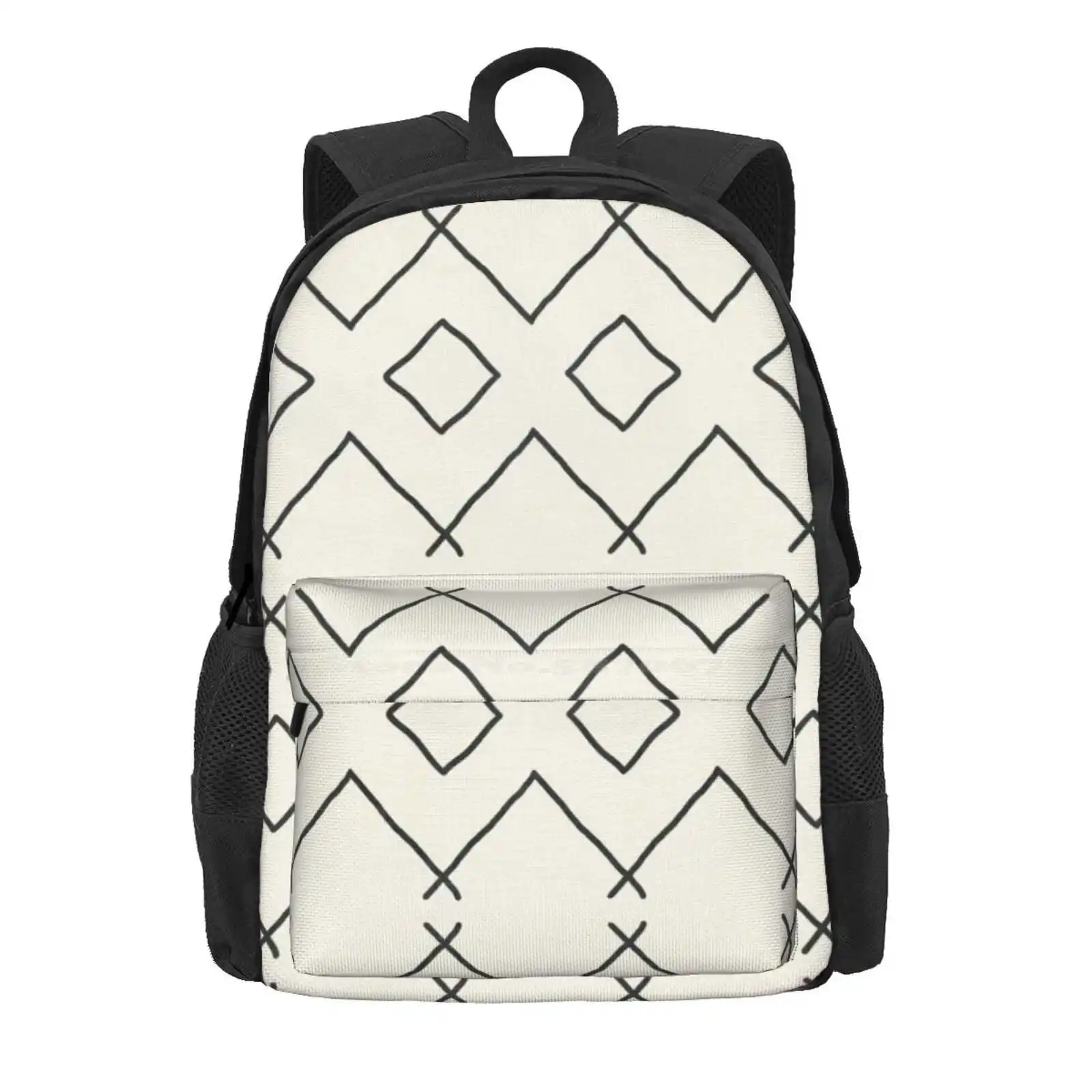 Bath In Cream Hot Sale Schoolbag Backpack Fashion Bags Cream Black Neutral Bohemian Dye Zig Zag Diamonds Lines Geometrics Arrow