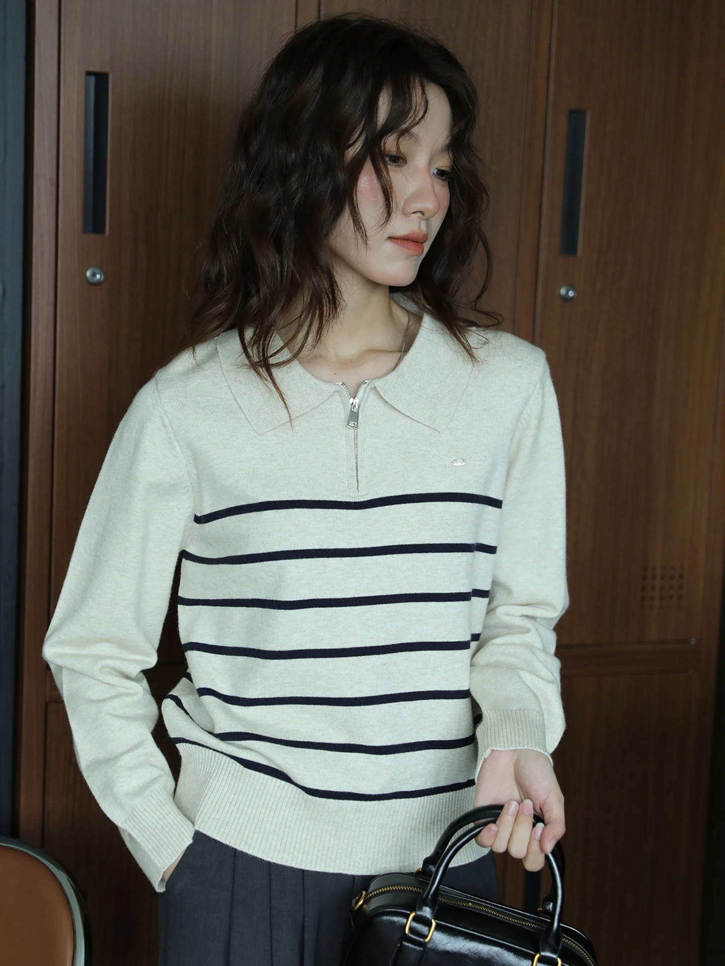 

Autumn Winter Women's Knitted Stripe Sweater Long Sve f Open Collar Soft Cozy Retro Design Casual Faion Outerwear