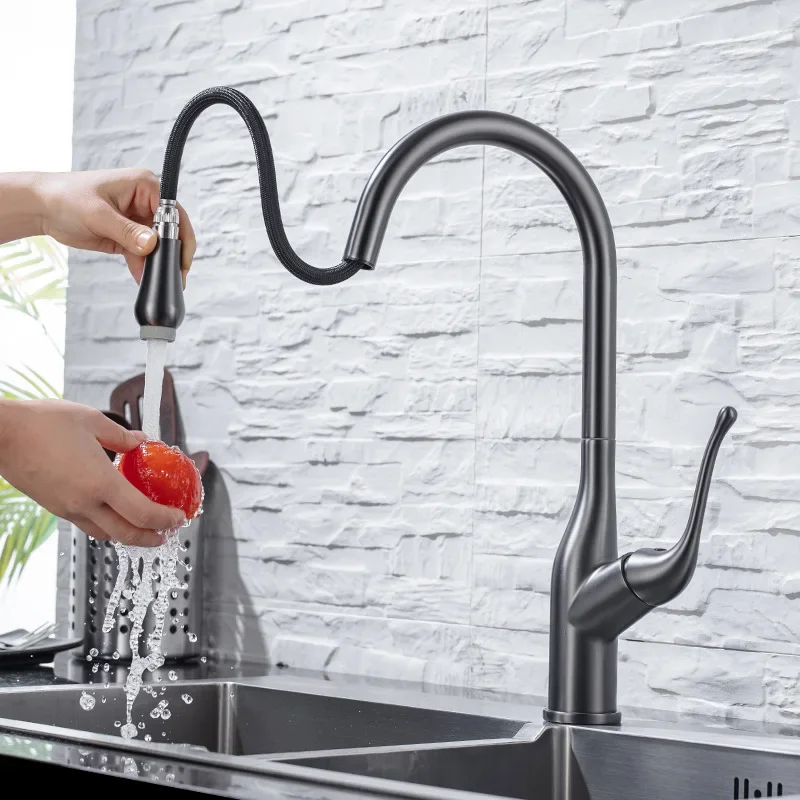 Gunmetal Pull-out Kitchen Hot And Cold Water Mixer Faucet Taps