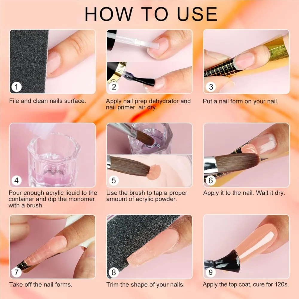 Conjunto de pó acrílico de 8/12 cores, pó de cristal para arte em unhas, tons nus e pastel, perfeito para faça você mesmo, salão de beleza, mergulho/escultura/extensão