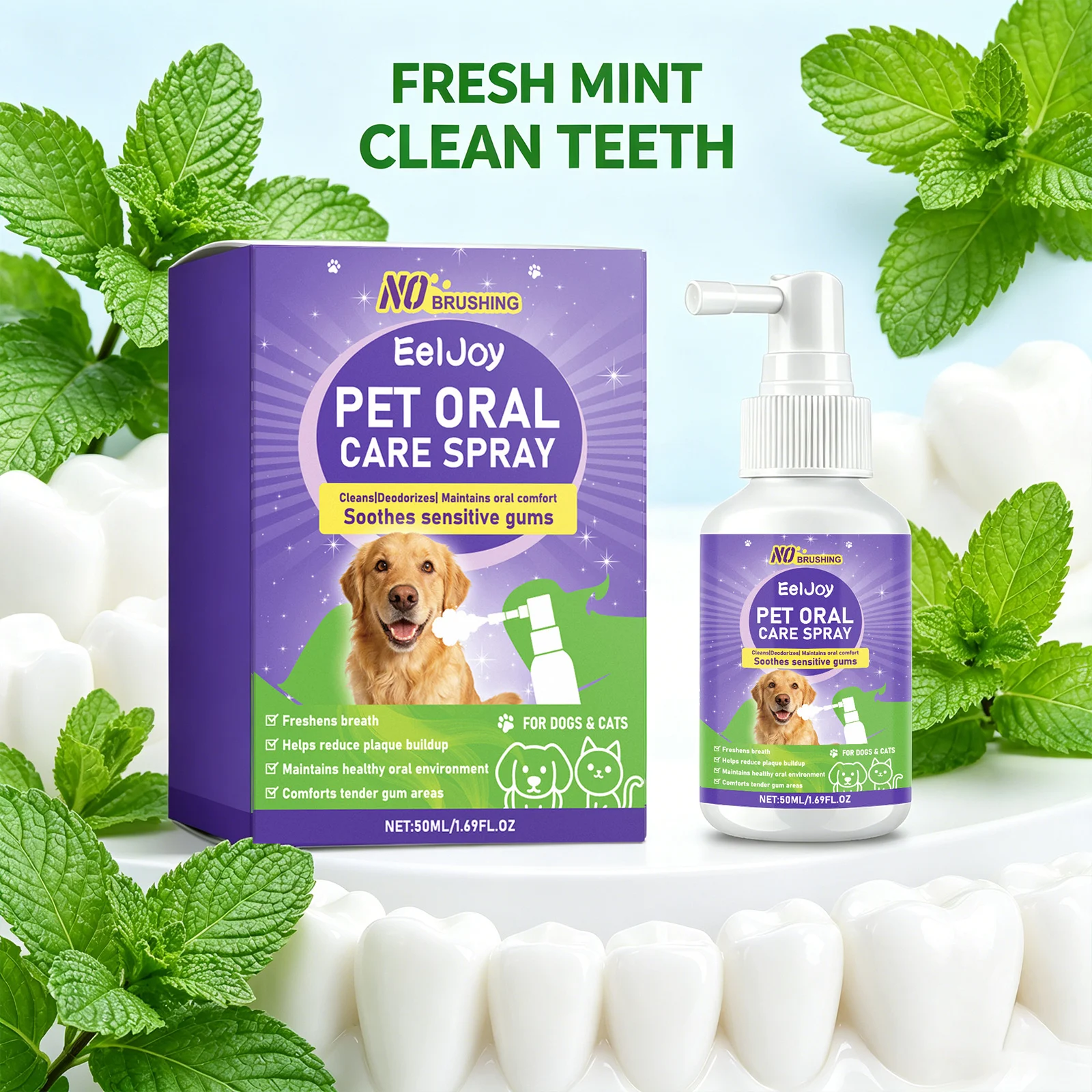 

Pet Oral Care Spray Removing Dental Plaque Soothing Sensitive Gums Eliminating Bad Breath Easy-to-Use Dog Dental Hygiene Spray ﻿