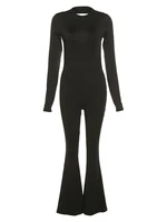 Solid Black Sexy Backless Bodycon Wide Leg Jumpsuit Women Autumn Casual Slim Long Sleeve O-Neck Playsuit Lady Streetwear - Image 5