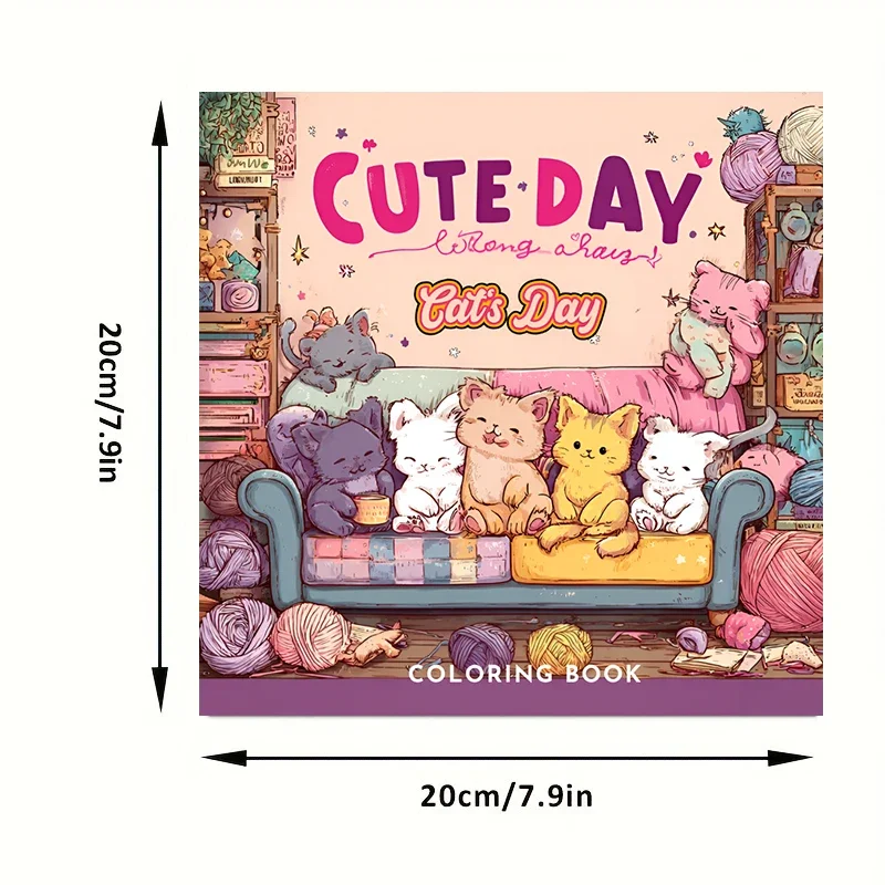 Libro para colorear diario Cutie Cats para adultos |   Libro para colorear de 28 páginas, material de dibujo para Navidad, Acción de Gracias