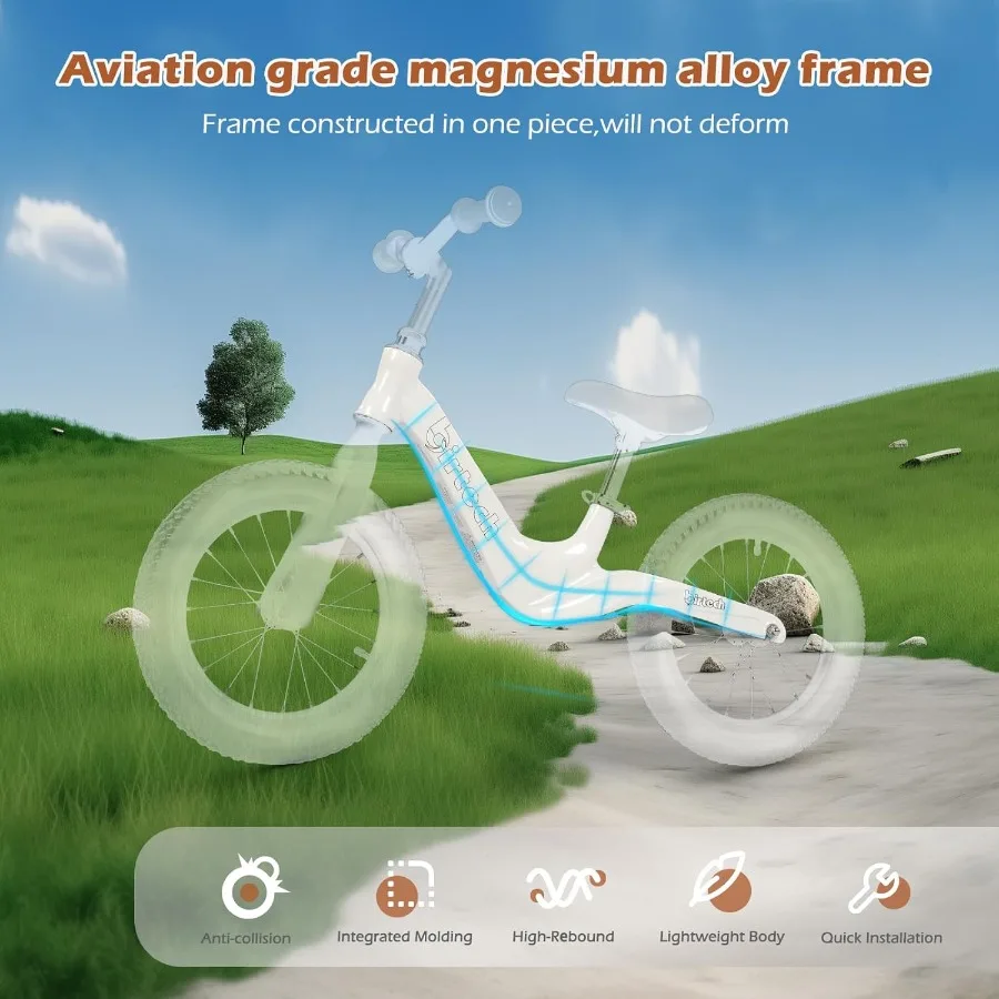 14" loopfiets voor 3 4 5 6 jaar oude jongens en meisjes luchtbanden met magnesiumlegering frame lichtgewicht geen pedaal peutertraining