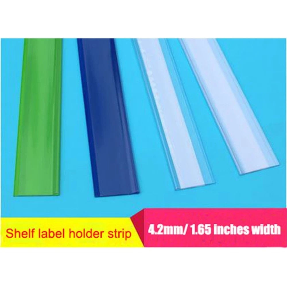 Width 42mm L 1.2-1 M With Tape Flat Adhesive Label Holder Strip Shelf Price Talker Ticket Sign Clip Plastic Data Strip