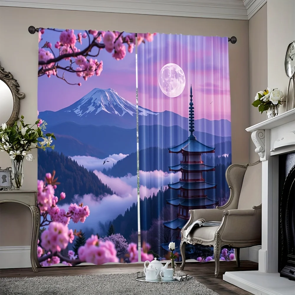 2pcs, 2D flat printing Party Window Curtains temple 100% Polyester,Without Electricity summer party decorations Perfect for Carn