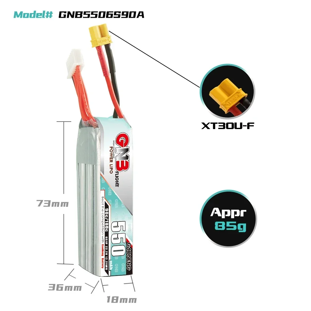 GNB 550mAh 90C/180C 2S/3S/4S/6S 7.4V/11.1V/14.8V/22.2V bateria Lipo z XT30/wtyczka JST dla dron FPV zdalnie sterowany Quadcopter śmigłowca