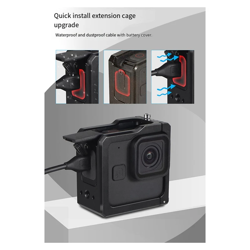 T23C Camera Cage Rig Protective Frame Side Battery Cover Cold Shoe Mount For Gopro Hero 11 Mini Action