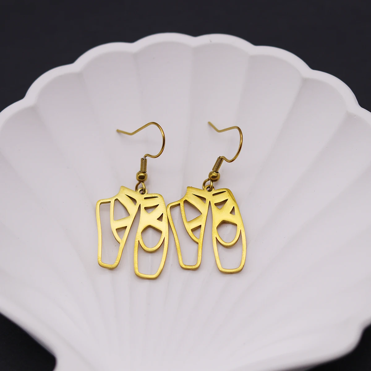 Kinitial Stainless Steel Earrings Ballet Shoes Hollow Pendant Dance Lovers Earrings For Women Jewelry Anniversary Gift