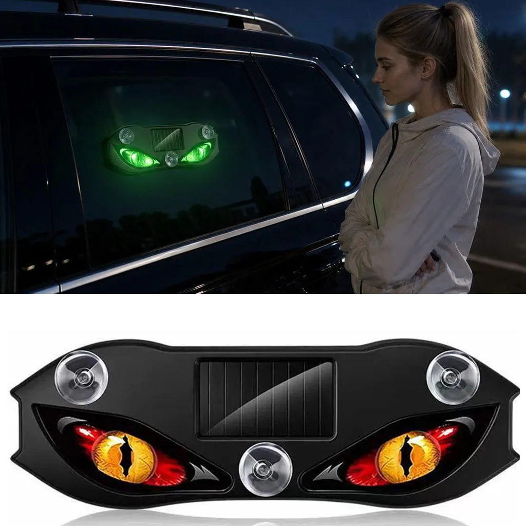 Solar Power Car Demon Eye Light Cool Flashing Warning Light Dynamic Safety Vehicle Signal Lights Universal Cars Accessories