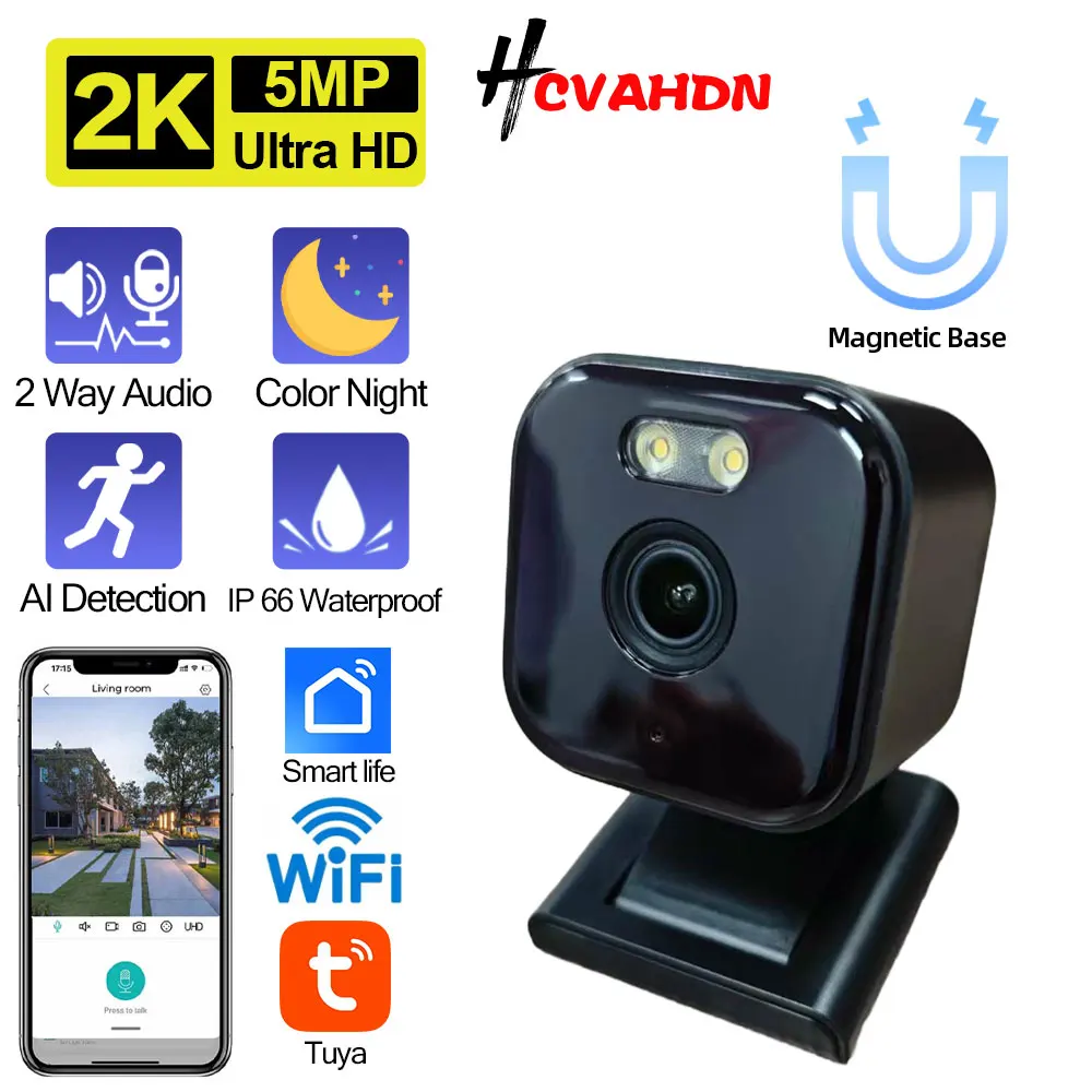 

5MP Tuya Magnetic Camera Wireless Mini Color Night Vision Wifi Baby Monitor Cam Outdoor Wateproof CCTV Video Surveillance Camera