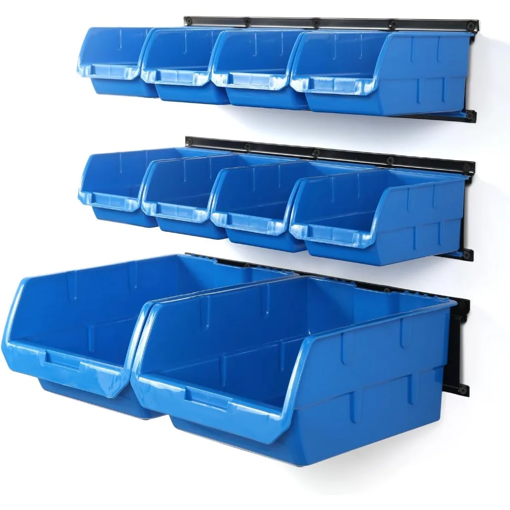 

Brand new Wall Mounted Storage Bins, Wall Storage Bins Parts Rack 10 Bins&3 Rails Wall Mount Tool Organizer Hardware Storage