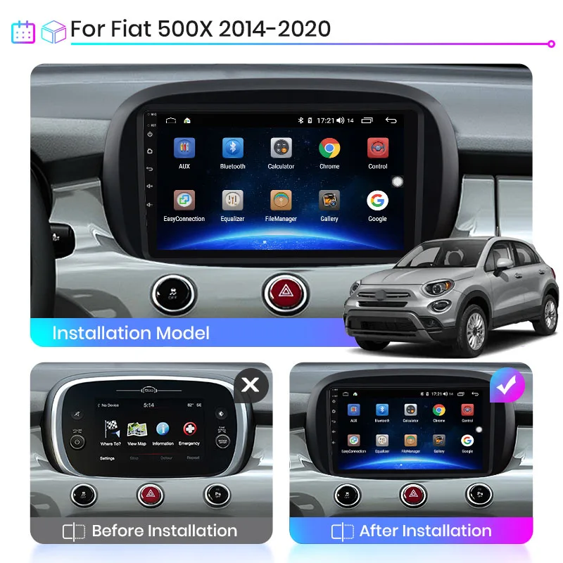 for Fiat 500X 2014 - 2020 Car Radio Multimedia Video Player Navigation GPS Car Android No 2din Auto radio 2 din dvd