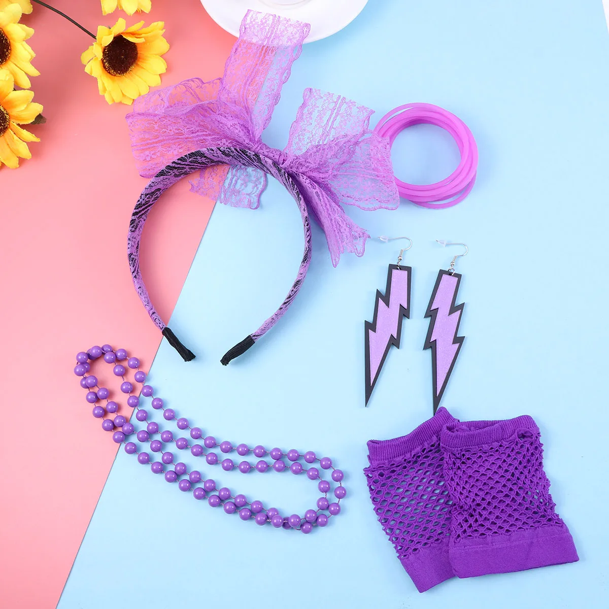 

80 up Suit Party Accessories 80s Fancy Lace Headband Gloves Aldult Fishnet