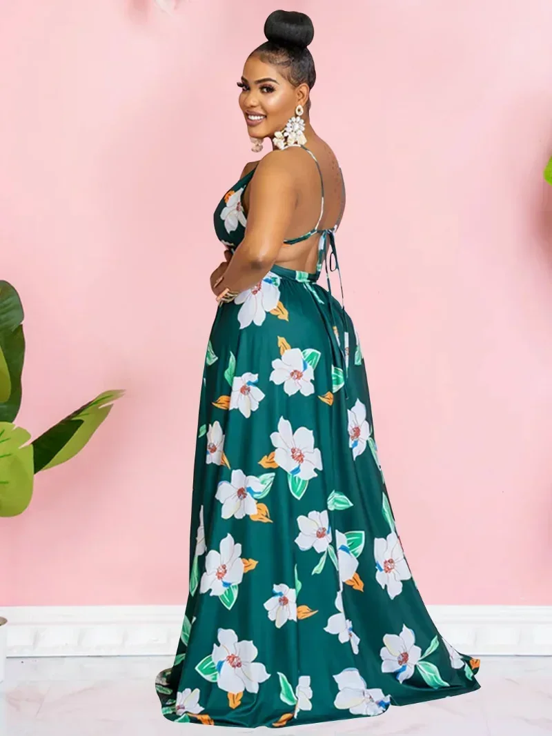 เดรสยาวทรงสวิง สายเดี่ยว คอลึก เปิดหลัง เอวสูง เหมาะสำหรับใส่ไปเที่ยวทะเล วันหยุดพักผ่อน หรืองานปาร์ตี้