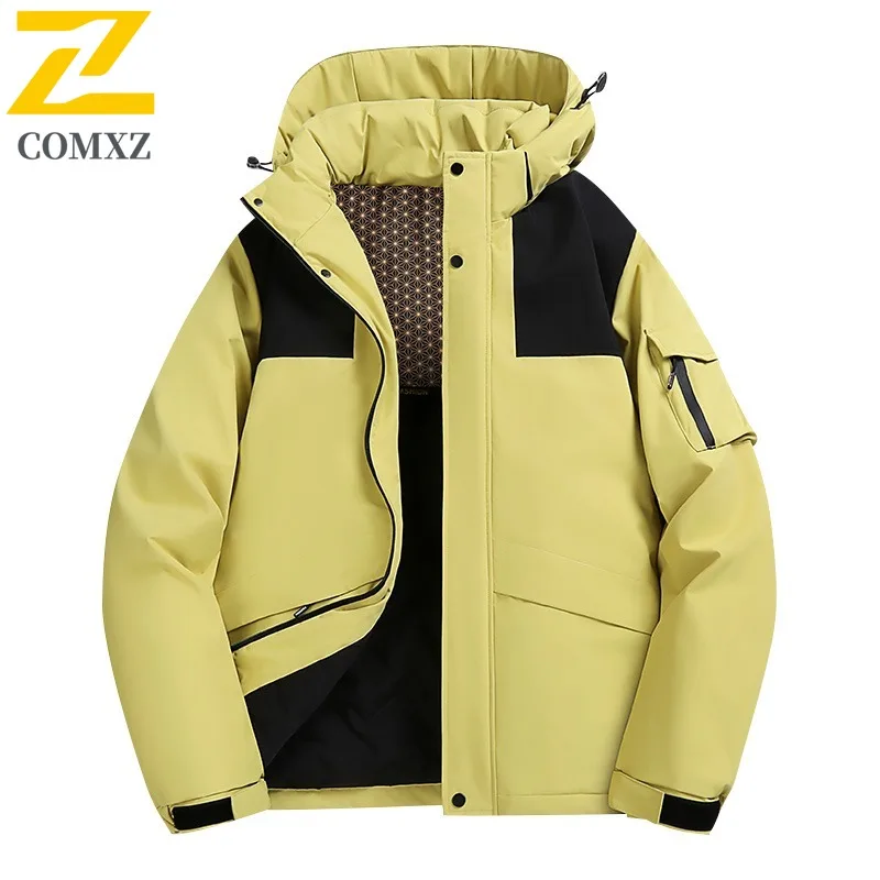 سترة مبطنة للرجال للمغامرة الخارجية من COMXZ، سترة شتوية مريحة بقلنسوة سميكة ودافئة على طراز الشارع معاطف شتوية مريحة #5