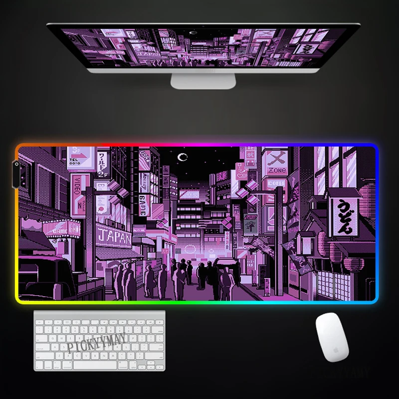Large RGB Mouse Mat Street Pixel Gamer Mousepads LED Gaming Mousepadwaterproof Luminous Desk Pad Desk Mats Backlit Mouse Pads
