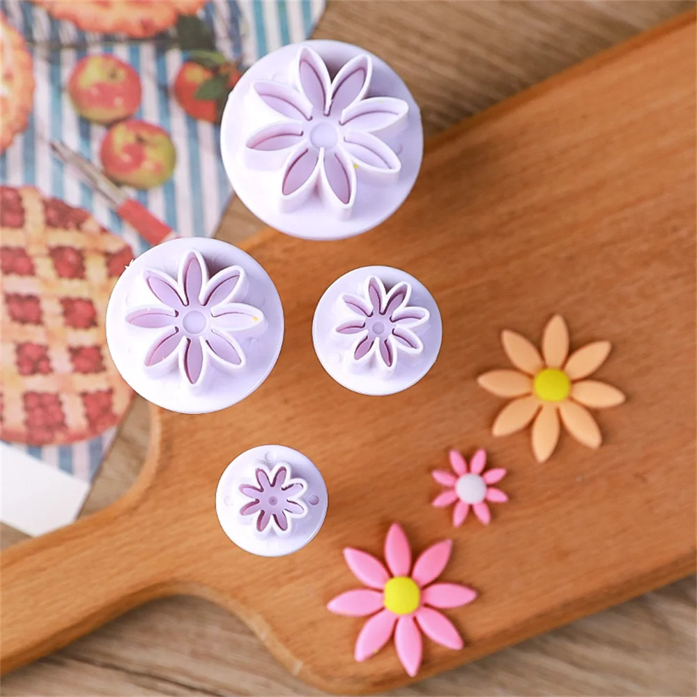 Set Plum Flower Plunger Fondant Mold Cookie Cutter Daisy Chocolates Cake Decorating Biscuit Stamp Moulds For Baking Kitchen