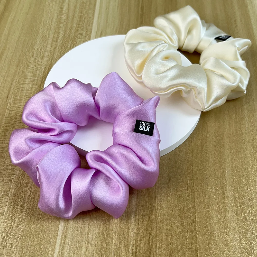 

100% Mulberry Silk Hair Scrunchies Elastic Rubber Band Hair Ties Big Large Gum Ropes Ponytail Holders for Women Girls 19 Momme