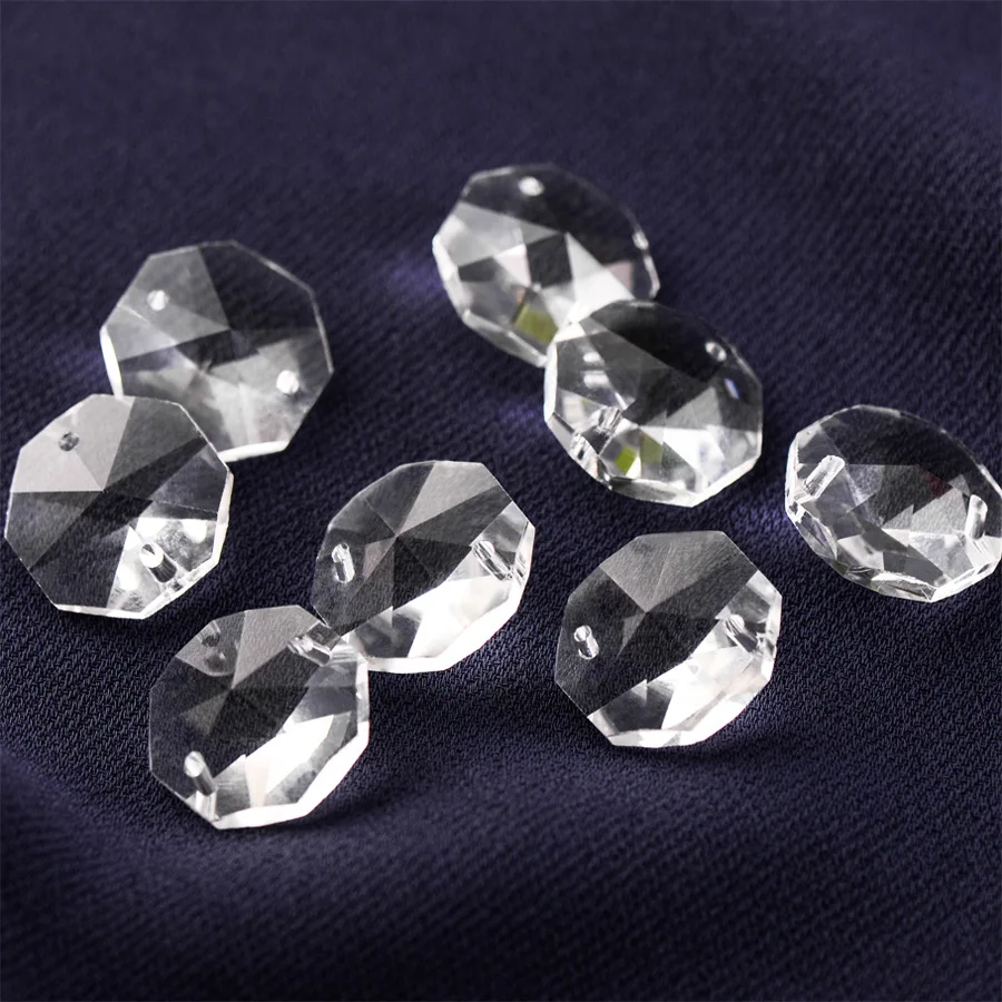 50Pcs 16mm/18mm/20mm Beading Clear Facetd Glass Loose Spacer Octagon Beads DIY With Double Holes Crystal Pendant For Chandeliers