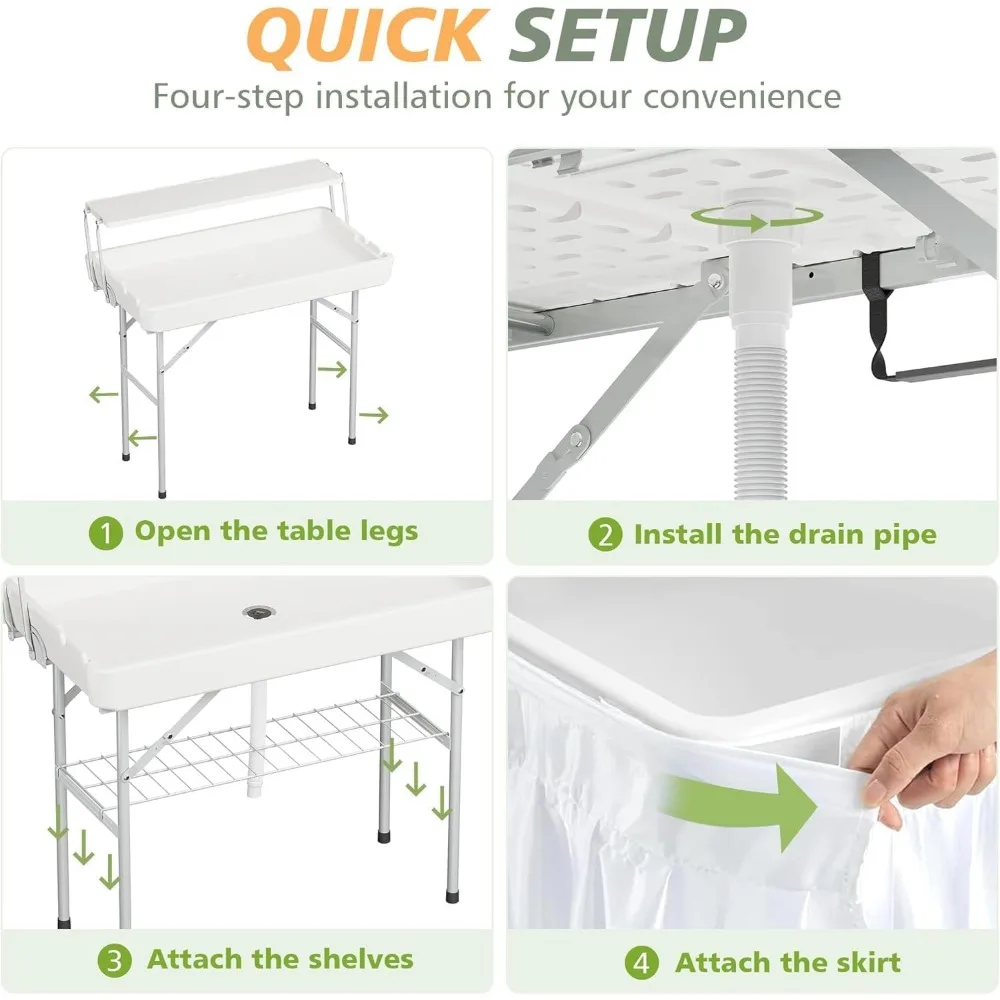 طاولة تبريد ثلج خارجية قابلة للطي مع رف تخزين، مثالية لمشروبات الحفلات، تتضمن الصرف، مثالية للتخييم والخارج