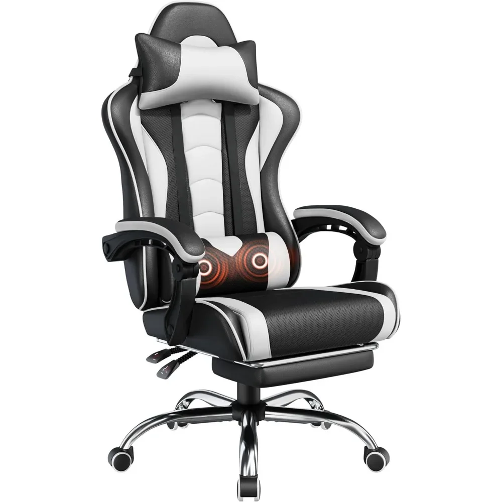

Ergonomic Gaming Chair with Swivel Seat&Headrest, Adjustable Video Game Chair with Massage Lumbar Support and Footrest Height