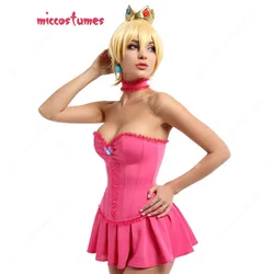 Miccostumes Women's Halloween  Peach Derivative Push Up Corset with Skirt with Lace Decorations Dress Cosplay Costumes